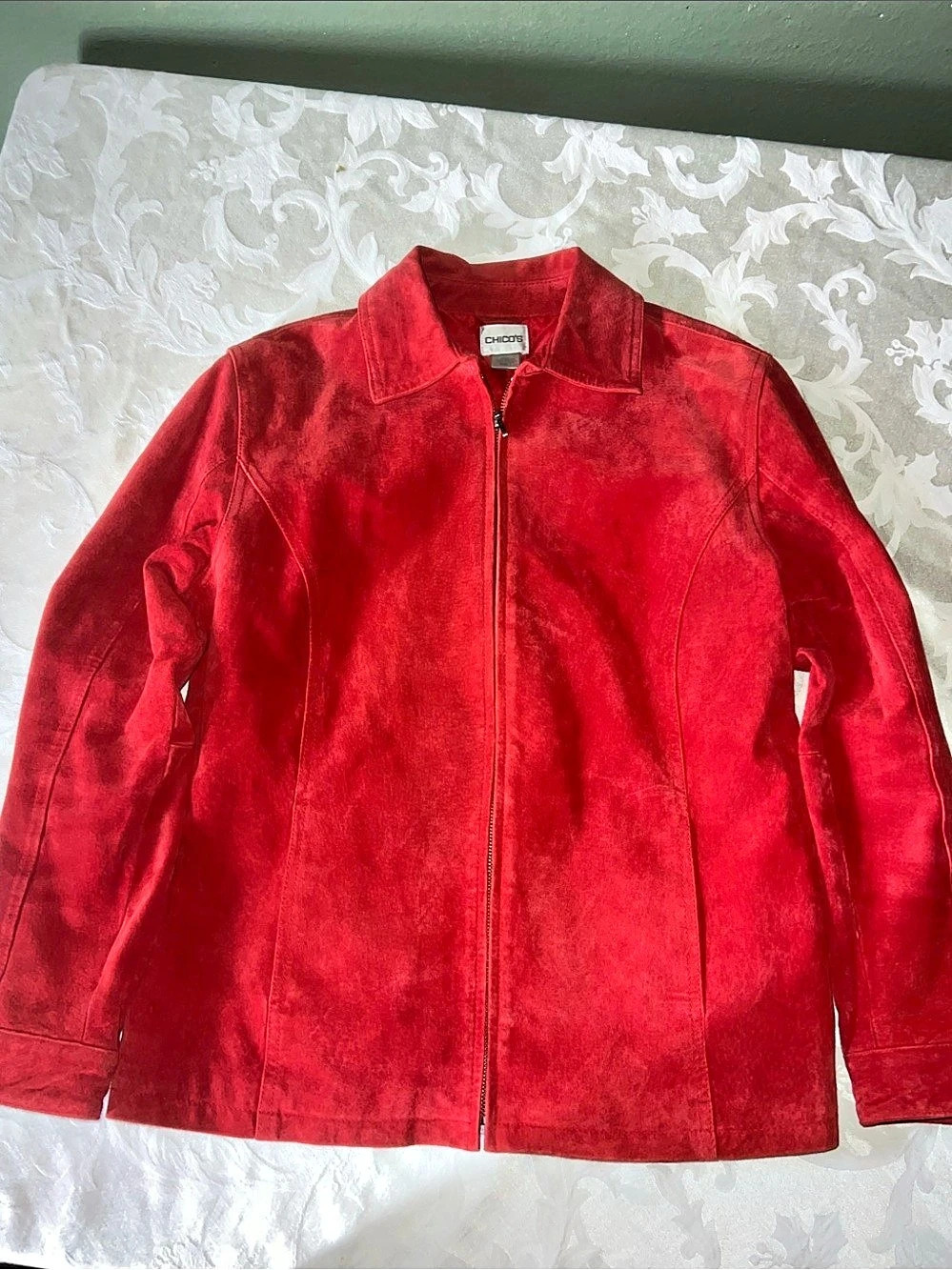 Chico's Red Zip Front Jacket 100% Leather Size Medium